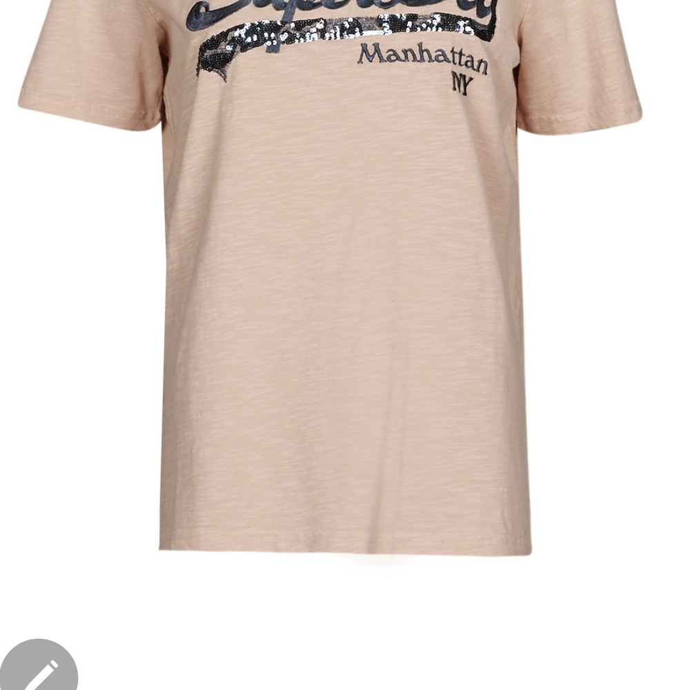 Superdry Tan Short Sleeve Tee with Graphic Design